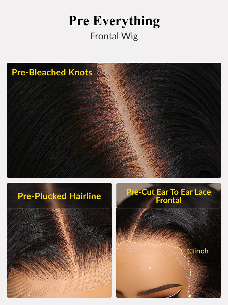 13x4 HD Real Scalp Pre Everything Lace Frontal Natural Black Body Wave Wig With Elastic Drawstring