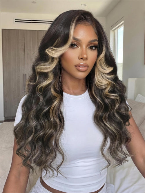 7x5 Pre Cut Blonde Balayage Highlight Body Wave Lace Wig With Soft Face-Framing Layers