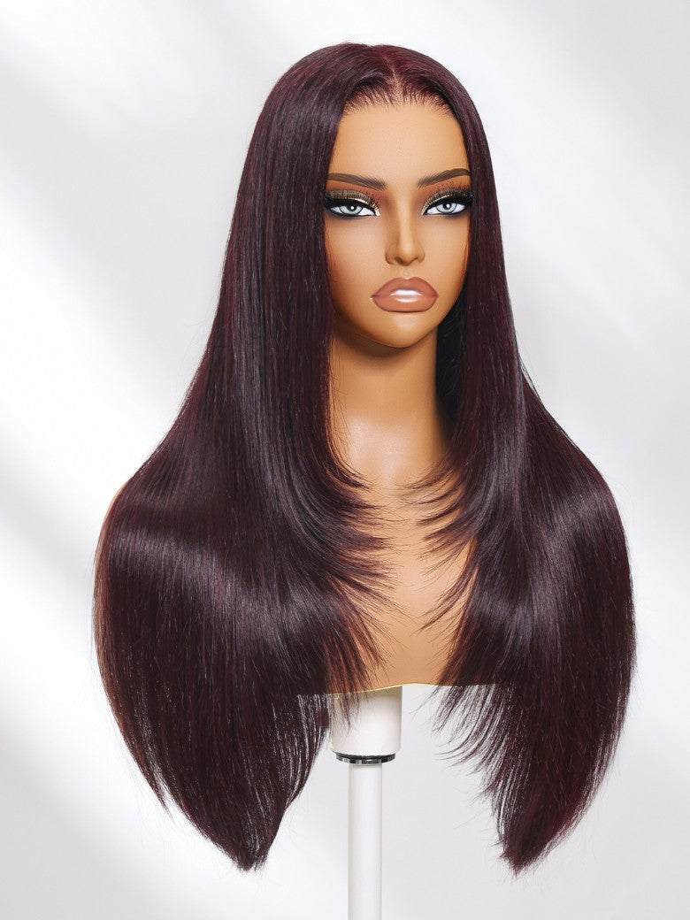 Black Cherry Lace Frontal Dark Burgundy Wig-Long Layered Cut & Pre Everything & Flash Sale