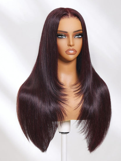 Black Cherry Lace Frontal Dark Burgundy Wig-Long Layered Cut & Pre Everything & Flash Sale