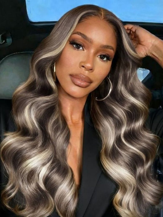 13x4 Pre Everything Smoky Brown Ombre with Platinum Blonde Highlights Lace Frontal Wig