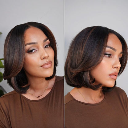 ✨ Ready-to-Wear Highlight Bob Wig – Glueless Short Layered 5x5 Closure Pre-Cut Lace Wig
