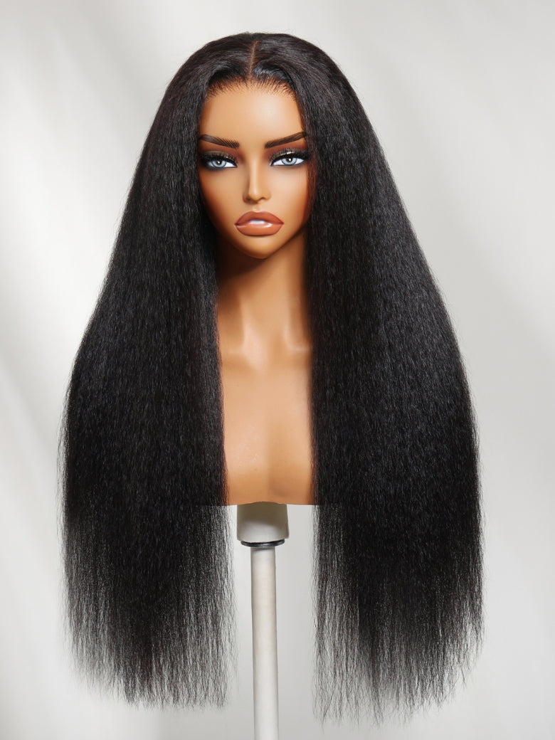 13x4 HD Real Scalp Pre Everything Natural Black Kinky Straight Lace Frontal Wig With Invisi Drawstring