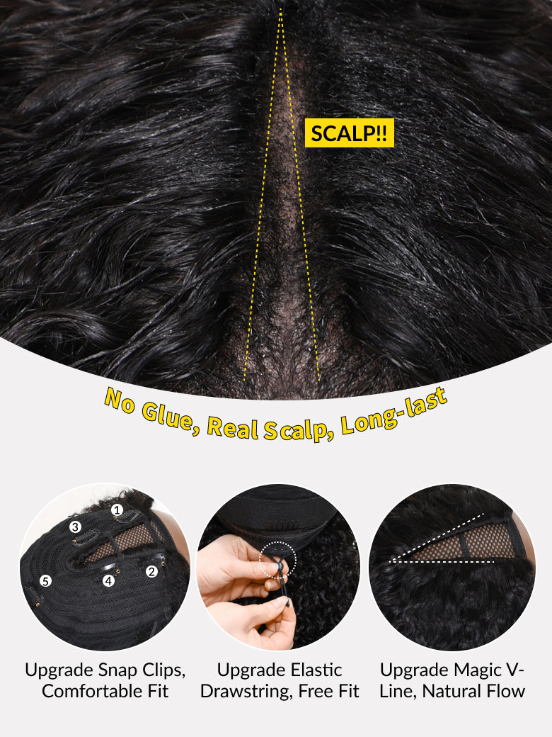 Flash Sale Afro Kinky Curly Pre-Styled Finger Coils EasiContour™ V Part Wig With Invisi Drawstring Sunber
