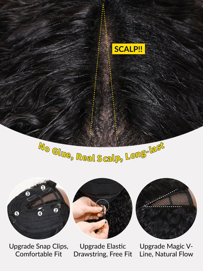 Flash Sale Afro Kinky Curly Pre-Styled Finger Coils EasiContour™ V Part Wig With Invisi Drawstring Sunber