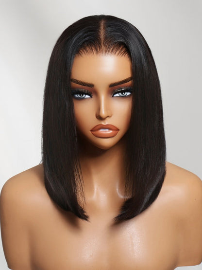 7x5 No Slip Pre-Cut Lace Blunt Cut Silky Straight Bob Wig With Elastic Drawstring Flash Sale
