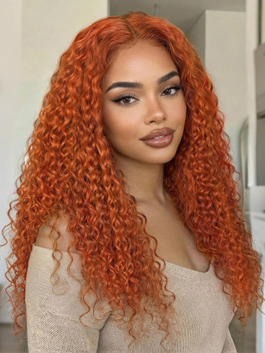 [24''=$109]180% Density Ginger Orange Jerry Curly 4x0.75 Lace Part Wigs Human Hair Flash Sale