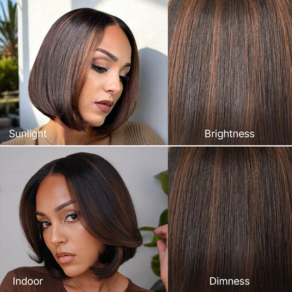 ✨ Ready-to-Wear Highlight Bob Wig – Glueless Short Layered 5x5 Closure Pre-Cut Lace Wig