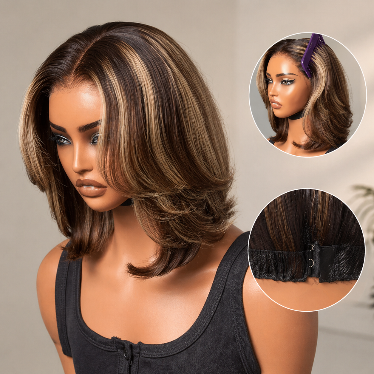 ✨ Ready-to-Wear Highlight Bob Wig – Glueless Short Layered 5x5 Closure Pre-Cut Lace Wig