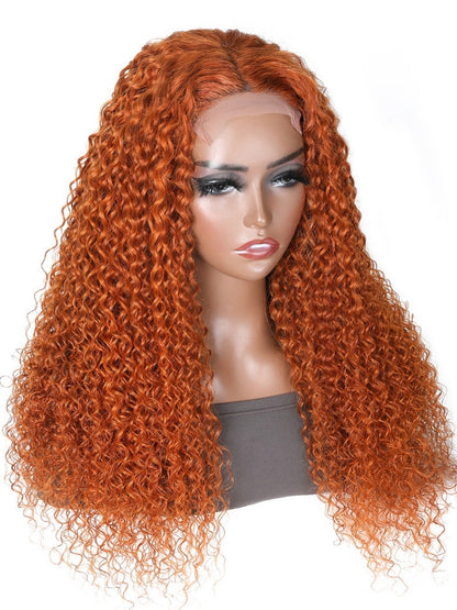 [24''=$109]180% Density Ginger Orange Jerry Curly 4x0.75 Lace Part Wigs Human Hair Flash Sale