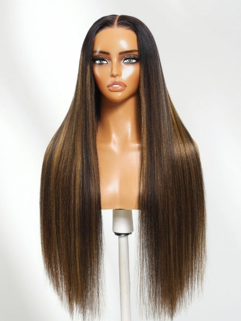 13x4 Pre Everything Balayage #1b/30 Highlight Yaki Straight Lace Frontal Wig With Invisi Drawstring