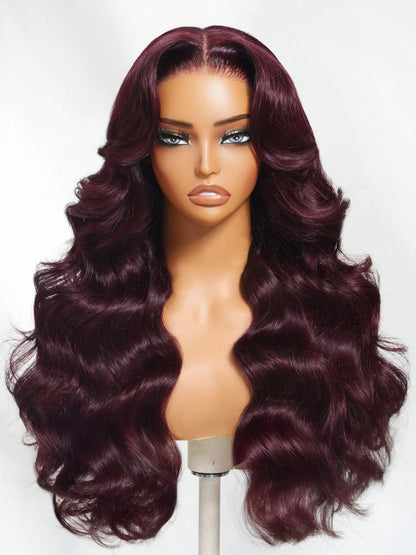Black Cherry Lace Frontal Dark Burgundy Wig-Long Layered Cut & Pre Everything & Flash Sale