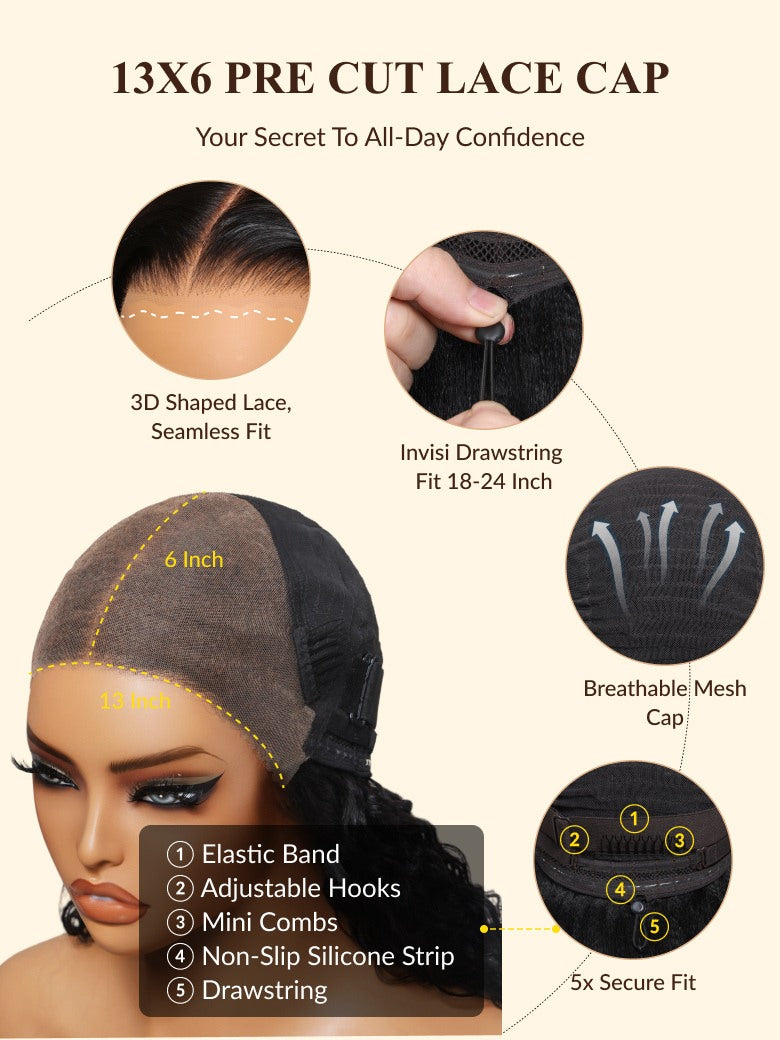 [180% Density]13x6/ 7x5 HD Wet And Wavy Water Wave Bye Bye Knots Pre-Cut Lace Frontal Wigs With Elastic Drawstring