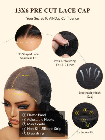 [180% Density]13x6/ 7x5 HD Wet And Wavy Water Wave Bye Bye Knots Pre-Cut Lace Frontal Wigs With Elastic Drawstring