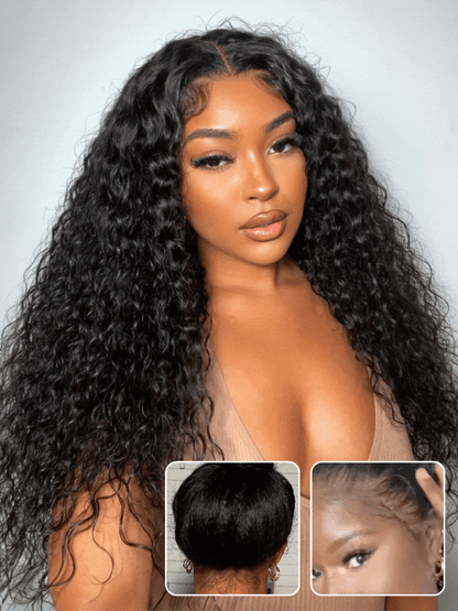 [180% Density]13x6/ 7x5 HD Wet And Wavy Water Wave Bye Bye Knots Pre-Cut Lace Frontal Wigs With Elastic Drawstring
