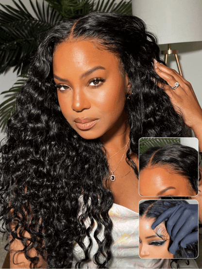 [180% Density]13x6/ 7x5 HD Wet And Wavy Water Wave Bye Bye Knots Pre-Cut Lace Frontal Wigs With Elastic Drawstring