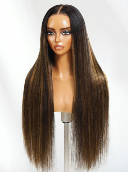 13x4 Pre Everything Balayage #1b/30 Highlight Yaki Straight Lace Frontal Wig With Invisi Drawstring