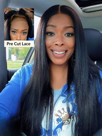Blunt Cut Light Yaki Straight 7x5 Pre-Cut Lace Bye Bye Knots Glueless Bob Wig Pre-plucked Flash Sale