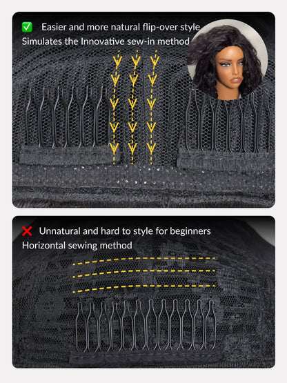 Blend & Secure Blow-out Natural Black Yaki Straight Bob Half Wig With Invisi Drawstring