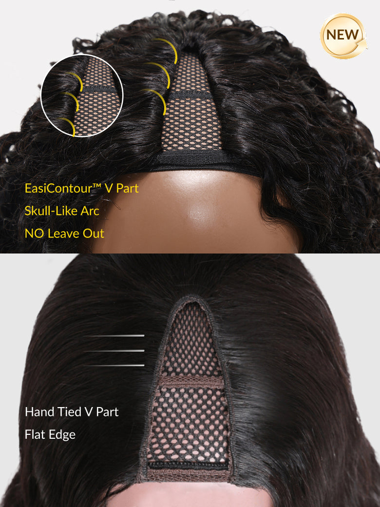 Flash Sale Afro Kinky Curly Pre-Styled Finger Coils EasiContour™ V Part Wig With Invisi Drawstring Sunber