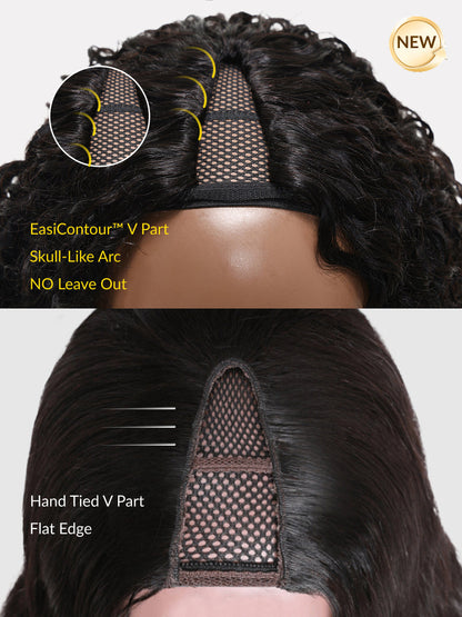 Flash Sale Afro Kinky Curly Pre-Styled Finger Coils EasiContour™ V Part Wig With Invisi Drawstring Sunber