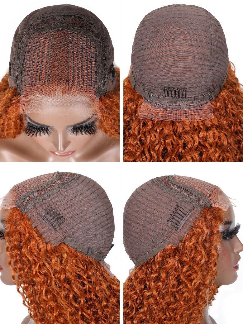 [24''=$109]180% Density Ginger Orange Jerry Curly 4x0.75 Lace Part Wigs Human Hair Flash Sale