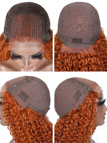 [24''=$109]180% Density Ginger Orange Jerry Curly 4x0.75 Lace Part Wigs Human Hair Flash Sale