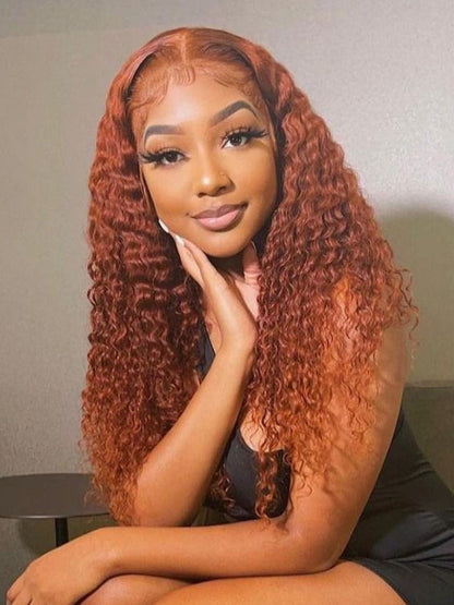 [24''=$109]180% Density Ginger Orange Jerry Curly 4x0.75 Lace Part Wigs Human Hair Flash Sale