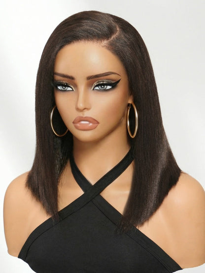 7x5 Pre Cut Side Part Yaki Straight Bob Rich Espresso Brown Shoulder-Length Lace Wig with Invisi Drawstring Flash Sale