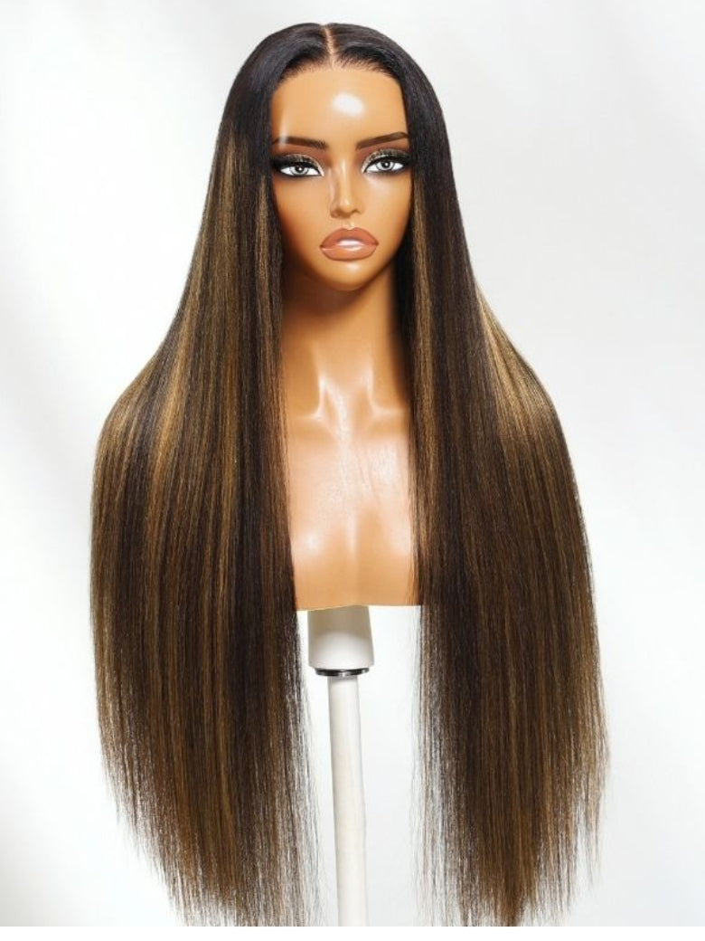 13x4 Pre Everything Balayage #1b/30 Highlight Yaki Straight Lace Frontal Wig With Invisi Drawstring