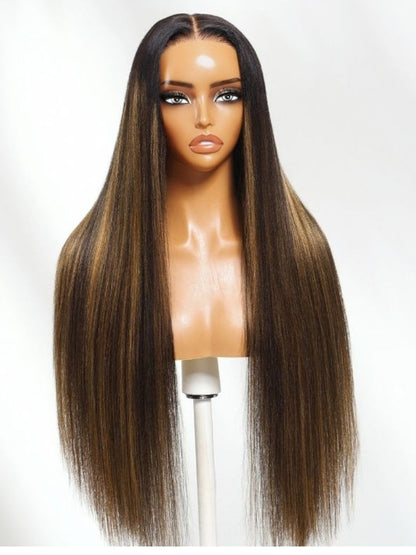 13x4 Pre Everything Balayage #1b/30 Highlight Yaki Straight Lace Frontal Wig With Invisi Drawstring