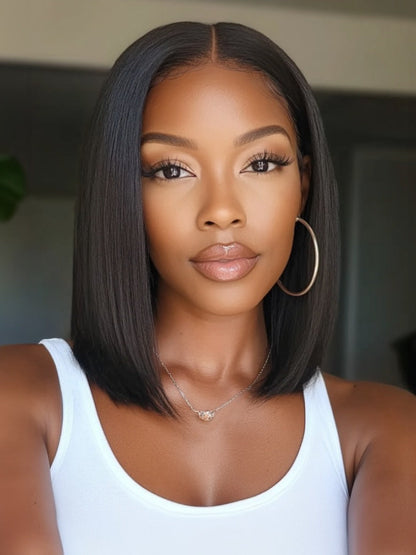 7x5 No Slip Pre-Cut Lace Blunt Cut Silky Straight Bob Wig With Elastic Drawstring Flash Sale