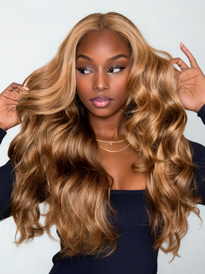7x5 Pre-Cut Body Wave Bye Bye Knots Honey Blonde Glueless Highlights Lace Human Hair Wig