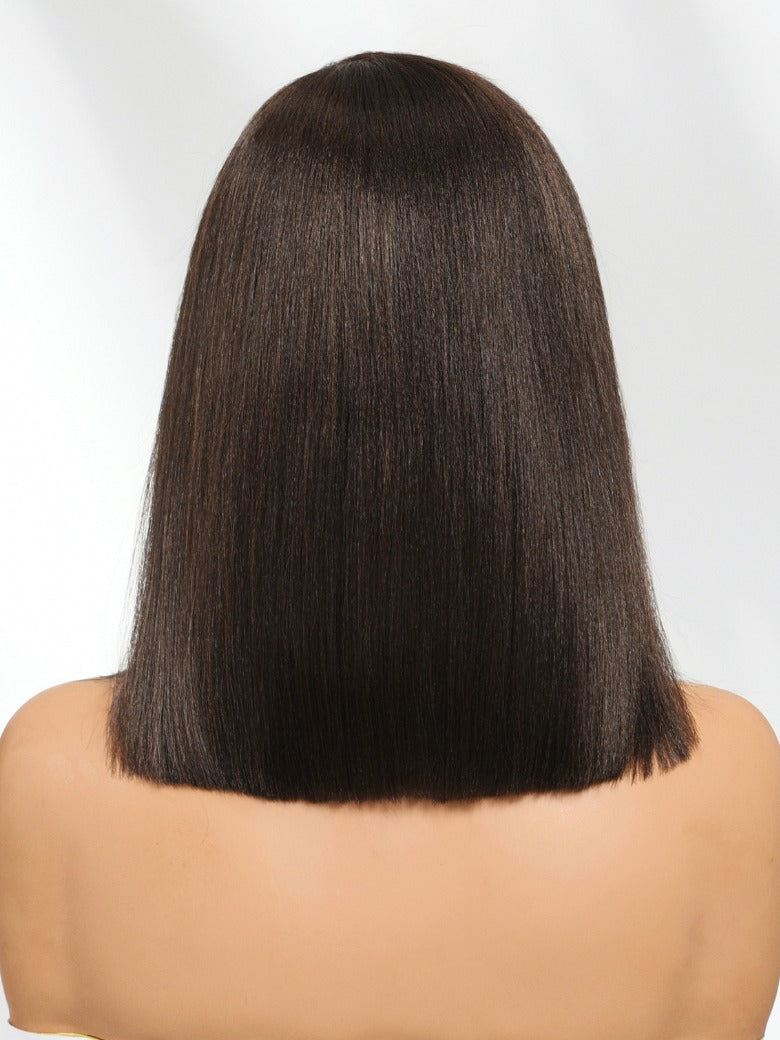 7x5 Pre Cut Side Part Yaki Straight Bob Rich Espresso Brown Shoulder-Length Lace Wig with Invisi Drawstring Flash Sale
