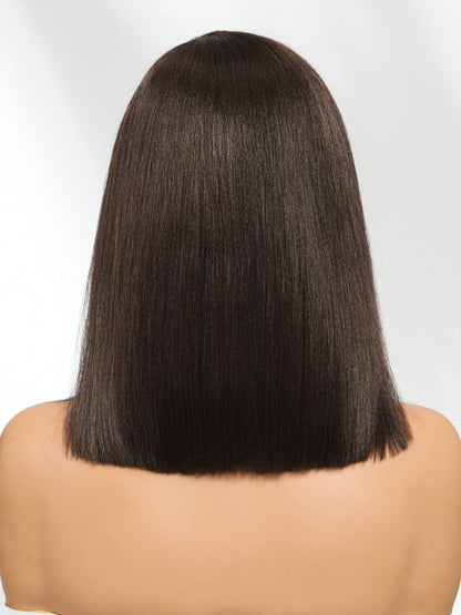 7x5 Pre Cut Side Part Yaki Straight Bob Rich Espresso Brown Shoulder-Length Lace Wig with Invisi Drawstring Flash Sale