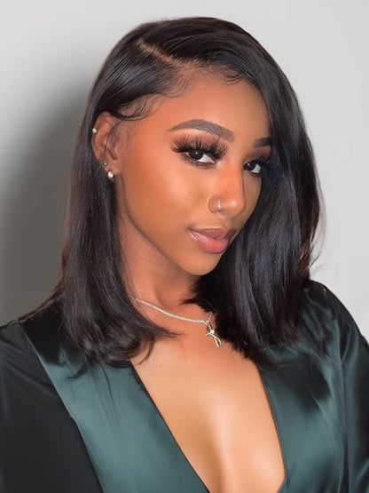 7x5 No Slip Pre-Cut Lace Blunt Cut Silky Straight Bob Wig With Elastic Drawstring Flash Sale