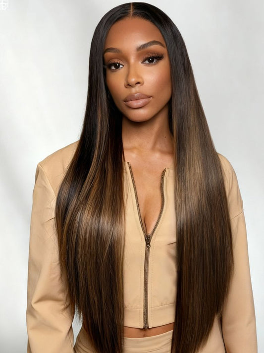 13x4 Pre Everything Balayage #1b/30 Highlight Yaki Straight Lace Frontal Wig With Invisi Drawstring