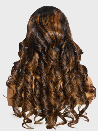 7x5 Pre Cut Balayage Highlight Body Wave Lace Wigs With Invisi Drawstring