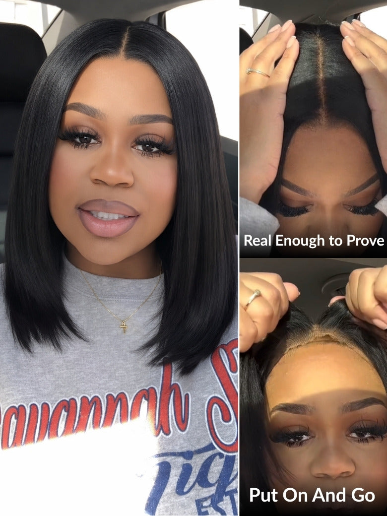 Blunt Cut Light Yaki Straight 7x5 Pre-Cut Lace Bye Bye Knots Glueless Bob Wig Pre-plucked Flash Sale