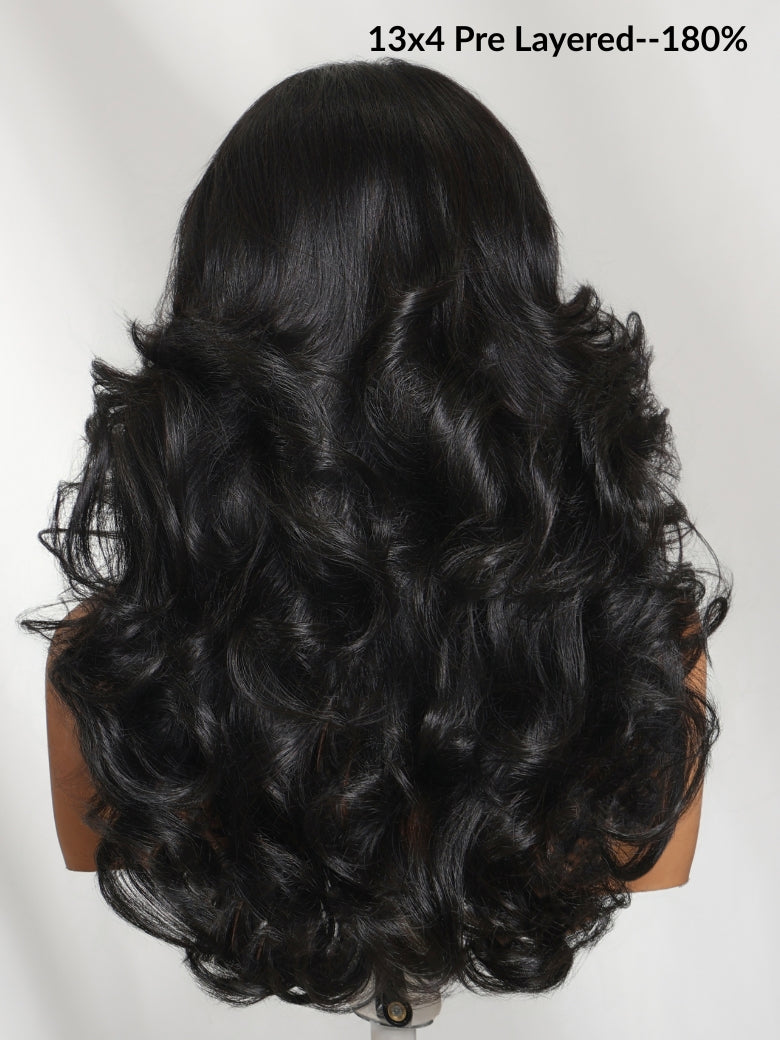 [22''=$135]180% Density 13x4 Pre-Everything Loose Wave Glueless Lace Frontal Wig –Feathered Style and Elastic Drawstring Flash Sale