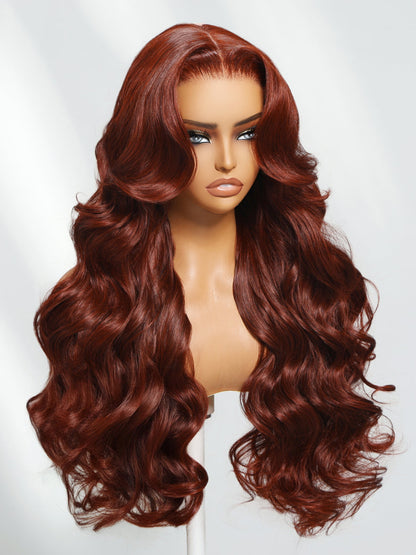 Body Wave Shake And Go Wigs 150% Density Reddish Brown 7x5 Bye Bye Knots Pre-Cut Lace Human Hair Wigs With Pre-Plucked