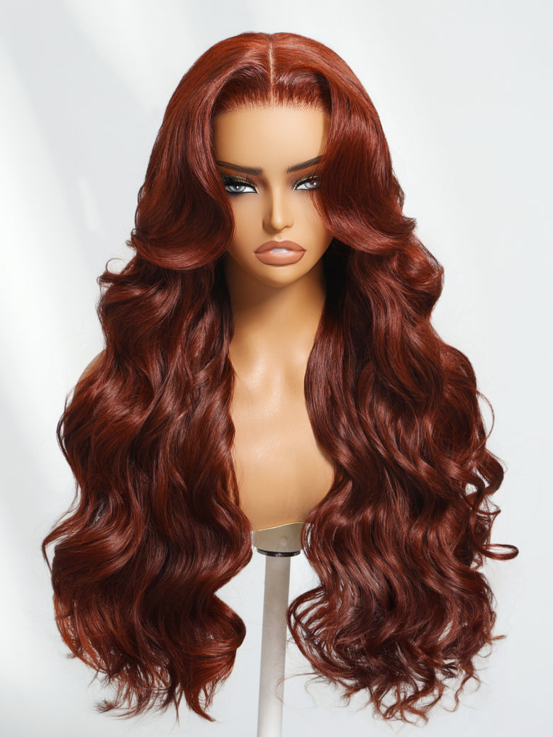 Body Wave Shake And Go Wigs 150% Density Reddish Brown 7x5 Bye Bye Knots Pre-Cut Lace Human Hair Wigs With Pre-Plucked