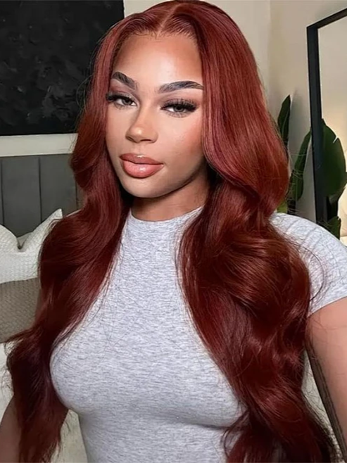 Body Wave Shake And Go Wigs 150% Density Reddish Brown 7x5 Bye Bye Knots Pre-Cut Lace Human Hair Wigs With Pre-Plucked