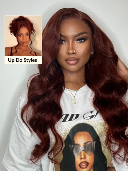 Body Wave Shake And Go Wigs 150% Density Reddish Brown 7x5 Bye Bye Knots Pre-Cut Lace Human Hair Wigs With Pre-Plucked