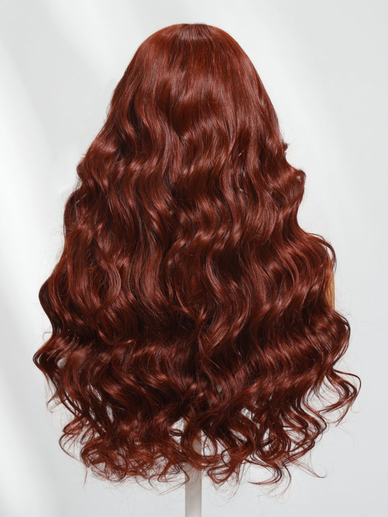Body Wave Shake And Go Wigs 150% Density Reddish Brown 7x5 Bye Bye Knots Pre-Cut Lace Human Hair Wigs With Pre-Plucked