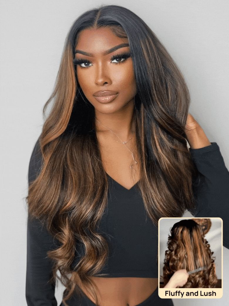 7x5 Pre Cut Balayage Highlight Body Wave Lace Wigs With Invisi Drawstring
