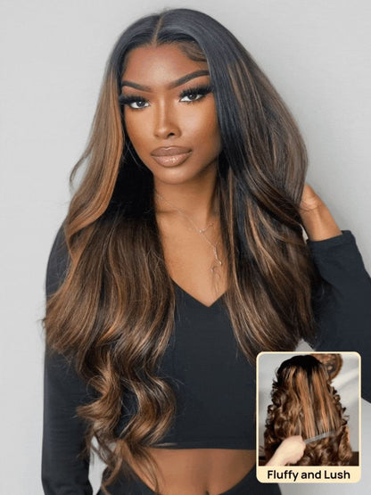7x5 Pre Cut Balayage Highlight Body Wave Lace Wigs With Invisi Drawstring