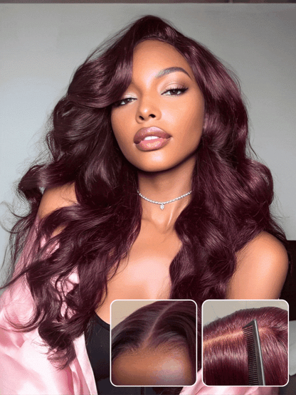 Black Cherry Lace Frontal Dark Burgundy Wig-Long Layered Cut & Pre Everything & Flash Sale