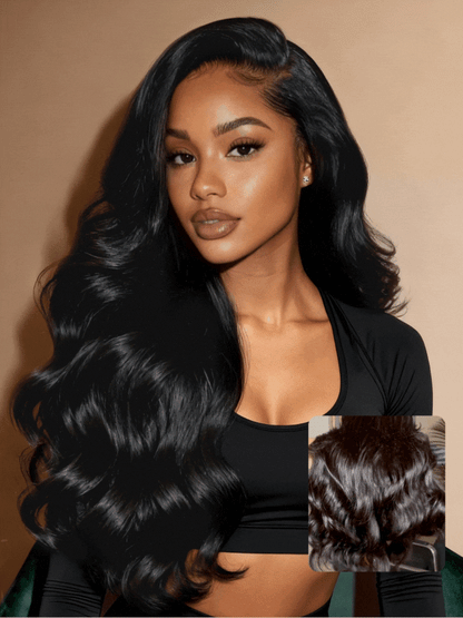 13x4 HD Real Scalp Pre Everything Lace Frontal Natural Black Body Wave Wig With Elastic Drawstring