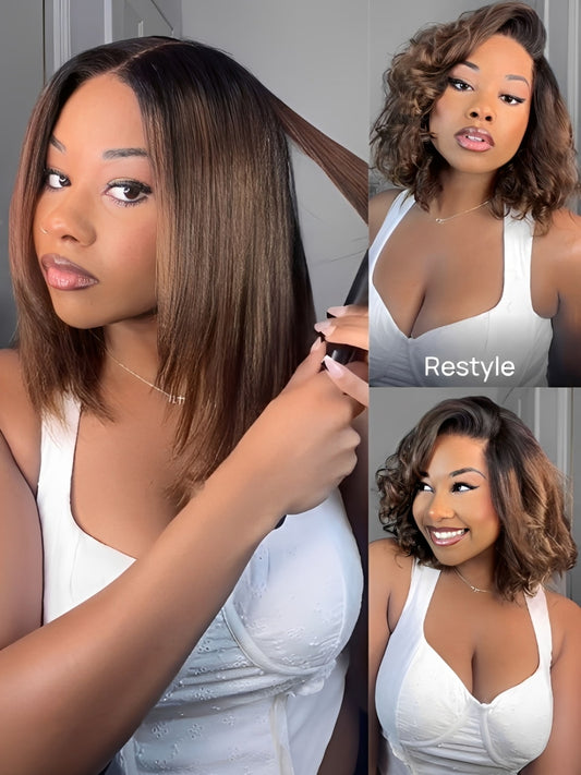 Transform Your Look Instantly – Summer Bob Ombre Wig, Chestnut Brown, Bye-Bye Knots!
